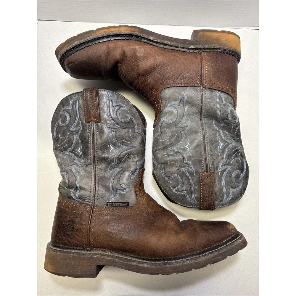 Justin Amarillo WP Work Boots Slate Brown Leather WK4312 Size 10EE